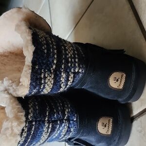 BEARPAW Maggie Navy Blue Suede Sheepskin Boot